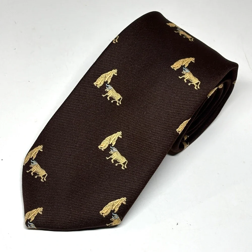 Blue Chip Gifts Necktie Mens OS Brown‎ Bull and Bear Finance Tie Stock Market